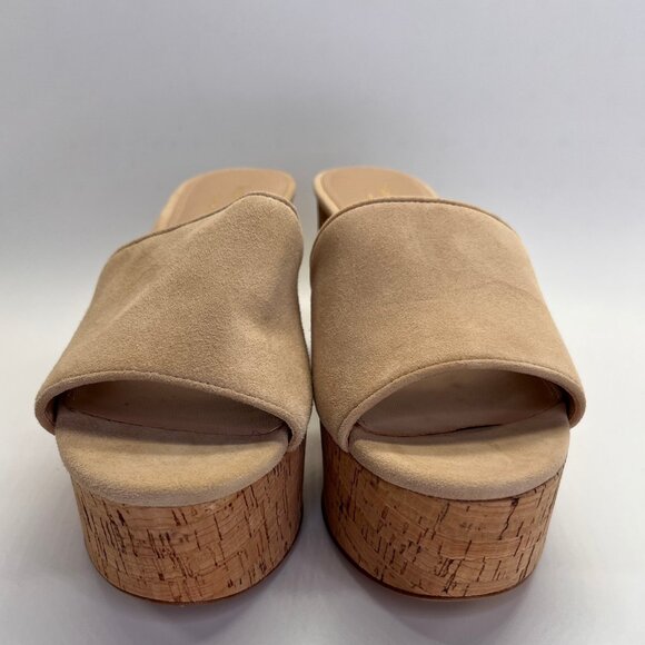Kate Spade Ibiza Suede Platform Slide Size 7 B Women Cork Block Heel Sand - Picture 4 of 16